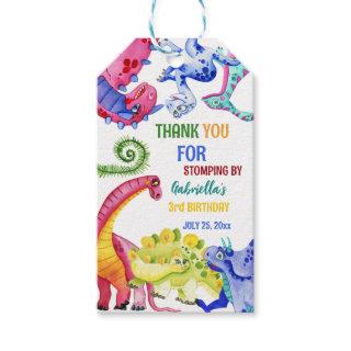 Colorful dinosaur kids birthday party personalized gift tags