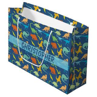 Colorful Dinosaur Pattern to Personalize Large Gift Bag