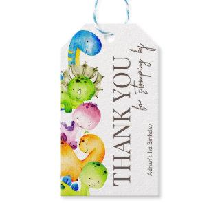 Colorful dinosaurs birthday party personalized gift tags