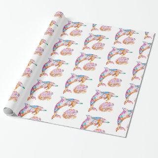 Colorful Dolphin and Wave Print
