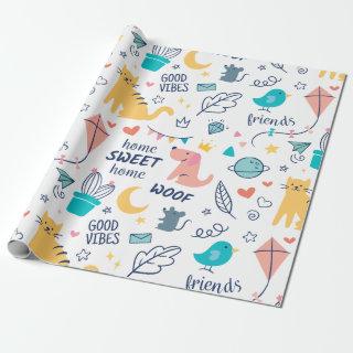 Colorful Doodle Animals Words Sweet Home Pattern