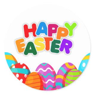 Colorful Easter Eggs – Happy Easter Classic Round Sticker