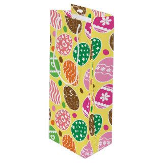 Colorful Easter Eggs Pattern Yellow Background Wine Gift Bag