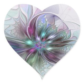 Colorful Fantasy Abstract Modern Fractal Flower Heart Sticker