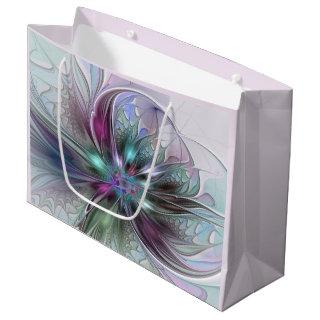 Colorful Fantasy Abstract Modern Fractal Flower Large Gift Bag