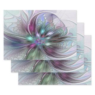 Colorful Fantasy Abstract Modern Fractal Flower  Sheets