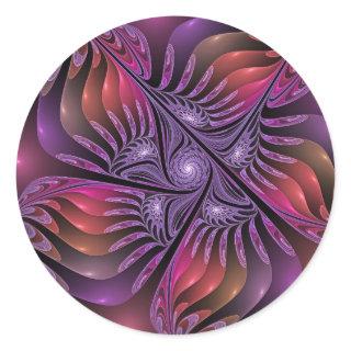 Colorful Fantasy Abstract Trippy Purple Fractal Classic Round Sticker