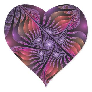 Colorful Fantasy Abstract Trippy Purple Fractal Heart Sticker