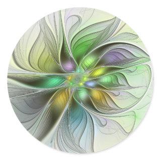 Colorful Fantasy Flower Modern Abstract Fractal Classic Round Sticker
