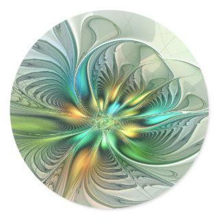 Colorful Fantasy Modern Abstract Flower Fractal Classic Round Sticker