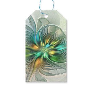 Colorful Fantasy Modern Abstract Flower Fractal Gift Tags