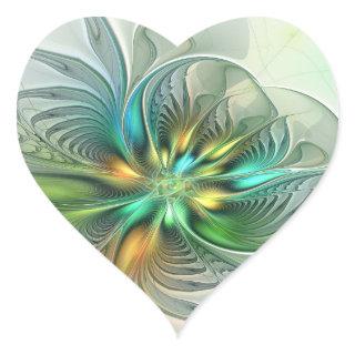Colorful Fantasy Modern Abstract Flower Fractal Heart Sticker