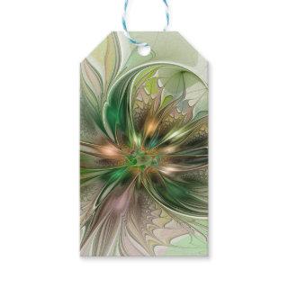 Colorful Fantasy Modern Abstract Fractal Flower Gift Tags