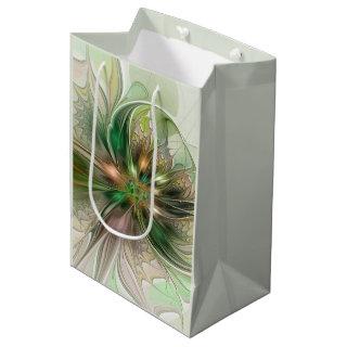 Colorful Fantasy Modern Abstract Fractal Flower Medium Gift Bag