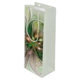 Colorful Fantasy Modern Abstract Fractal Flower Wine Gift Bag