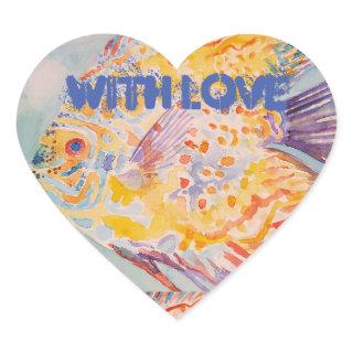 Colorful Fish Sea Pattern Watercolor Heart Sticker