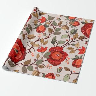 Colorful floral pattern. Wallpaper with big illust