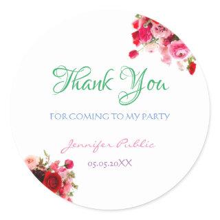 Colorful Floral Thank You Template Hand Script Top Classic Round Sticker