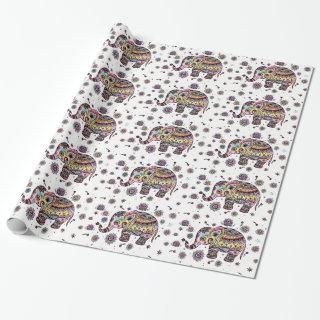Colorful Floral Tribal Elephant Pattern
