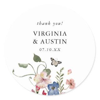 Colorful Floral Wedding Classic Round Sticker