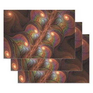 Colorful Fluorescent Abstract Modern Brown Fractal  Sheets
