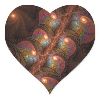 Colorful Fluorescent Abstract Trippy Brown Fractal Heart Sticker