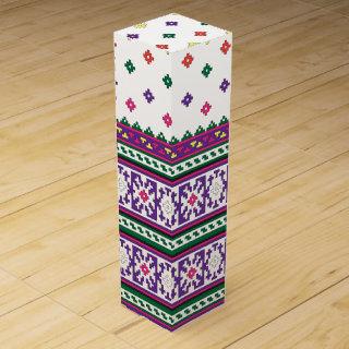Colorful Geometric Folk Art design with flowers Wine Gift Box
