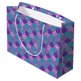 Colorful glittery mermaid scales pattern large gift bag