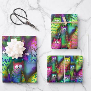 Colorful Graphic Art Cats with Grins 3 Gift  Sheets