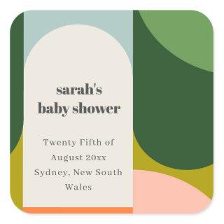 Colorful Groovy Retro Arch Abstract Baby Shower Square Sticker