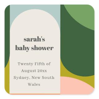 Colorful Groovy Retro Arch Abstract Baby Shower Square Sticker