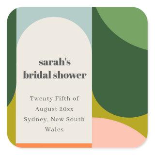 Colorful Groovy Retro Arch Abstract Bridal Shower Square Sticker