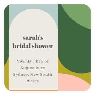 Colorful Groovy Retro Arch Abstract Bridal Shower Square Sticker