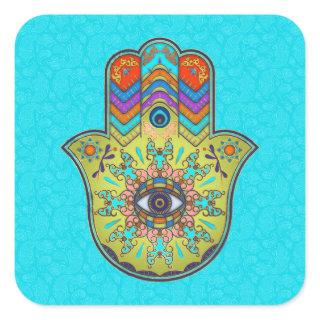 Colorful  Hamsa Hand with paisley Square Sticker