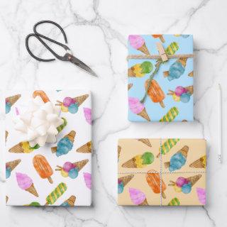 Colorful  hand drawn watercolor ice cream pattern  sheets