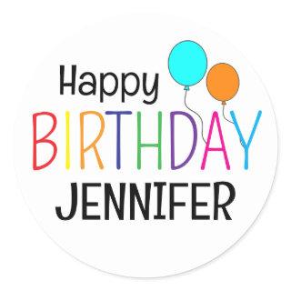 Colorful Happy Birthday Balloons Personalized  Classic Round Sticker