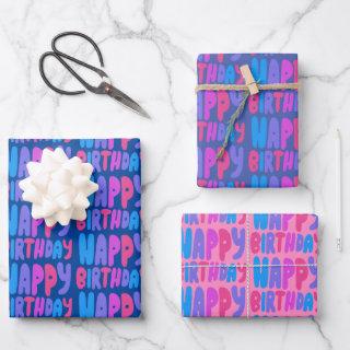 Colorful Happy Birthday Bubble Letter Pattern Gift  Sheets