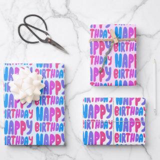 Colorful Happy Birthday Bubble Letter Pattern Gift  Sheets