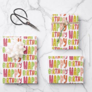 Colorful Happy Birthday Bubble Letter Pattern Gift  Sheets