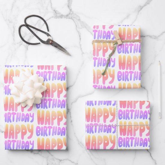 Colorful Happy Birthday Bubble Letter Pattern Gift  Sheets