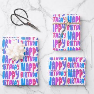 Colorful Happy Birthday Bubble Letter Pattern Gift  Sheets