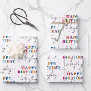 Colorful Happy Birthday Custom Name Confetti  Sheets