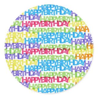 Colorful Happy Birthday Word Art Classic Round Sticker