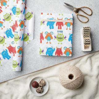 Colorful Happy Monsters with Kid Name Pattern