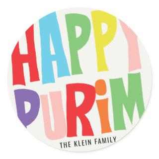 Colorful Happy Purim Round Sticker