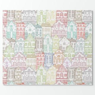 Colorful houses line art pattern