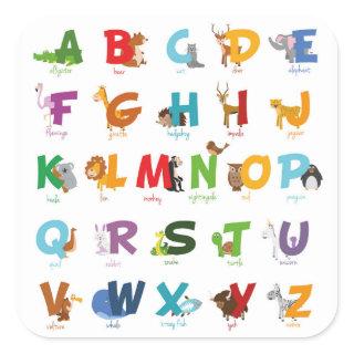 Colorful illustrated Animal Alphabet Letters Square Sticker
