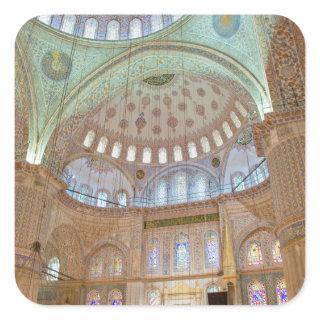 Colorful interior domed ceiling of Blue Mosque Square Sticker