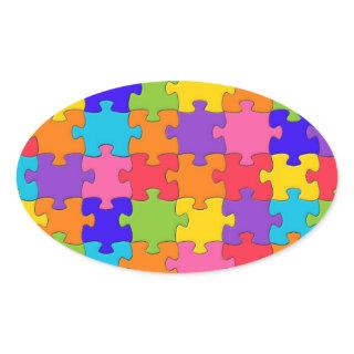 Colorful Jigsaw Puzzle Pieces Happy Puzzler Oval Sticker