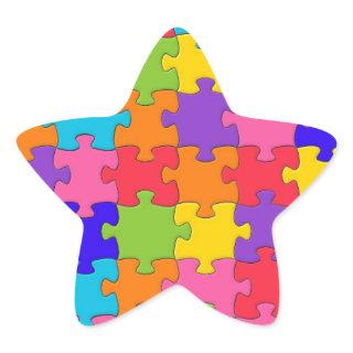 Colorful Jigsaw Puzzle Pieces Happy Puzzler Star Sticker